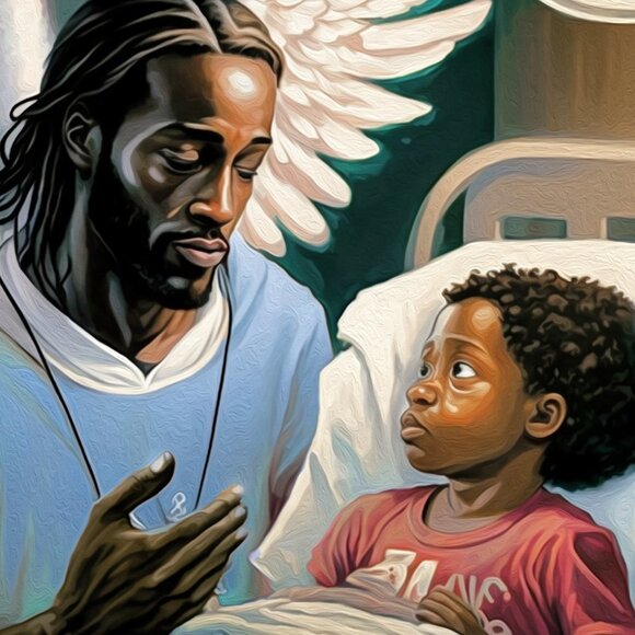 8x10 Angel with Child at Hospital Fantasy Art Oil Painting Print - Picture 4 of 4